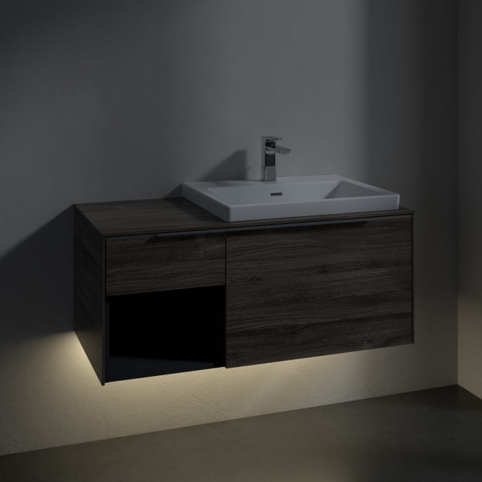 Villeroy & Boch Subway 3.0 Waschtischunterschrank 100,1 cm, 2 Auszüge und Regal links, mit LED-Beleuchtung