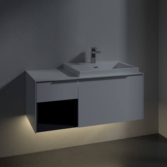 Villeroy & Boch Subway 3.0 Waschtischunterschrank 100,1 cm, 2 Auszüge und Regal links, mit LED-Beleuchtung