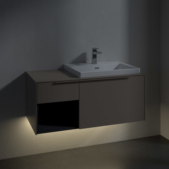 Villeroy & Boch Subway 3.0 Waschtischunterschrank 100,1 cm, 2 Auszüge und Regal links, mit LED-Beleuchtung