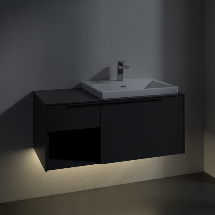 Villeroy & Boch Subway 3.0 Waschtischunterschrank 100,1 cm, 2 Auszüge und Regal links, mit LED-Beleuchtung