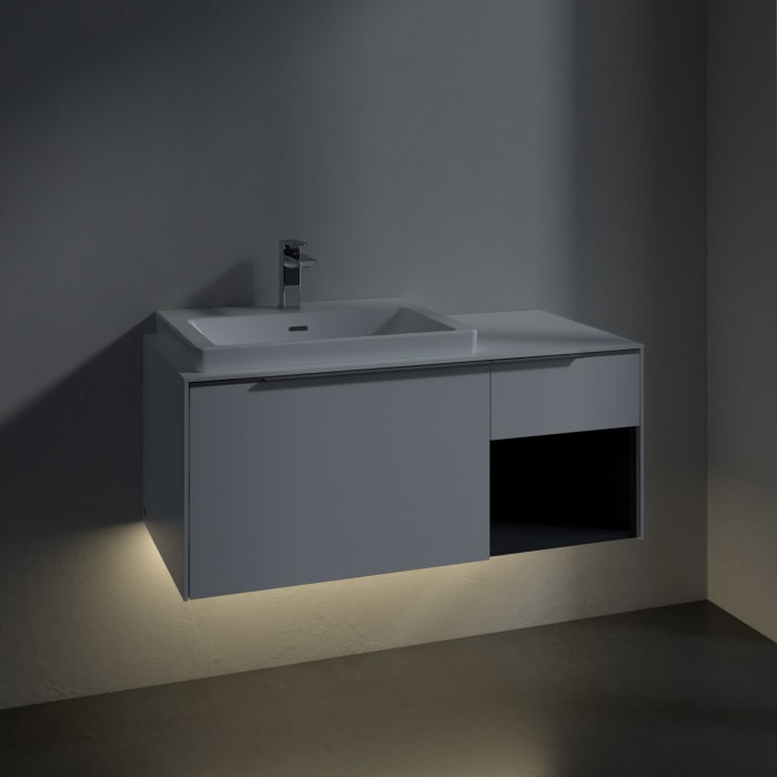 Villeroy & Boch Subway 3.0 Waschtischunterschrank 100,1 cm, 2 Auszüge und Regal rechts, mit LED-Beleuchtung