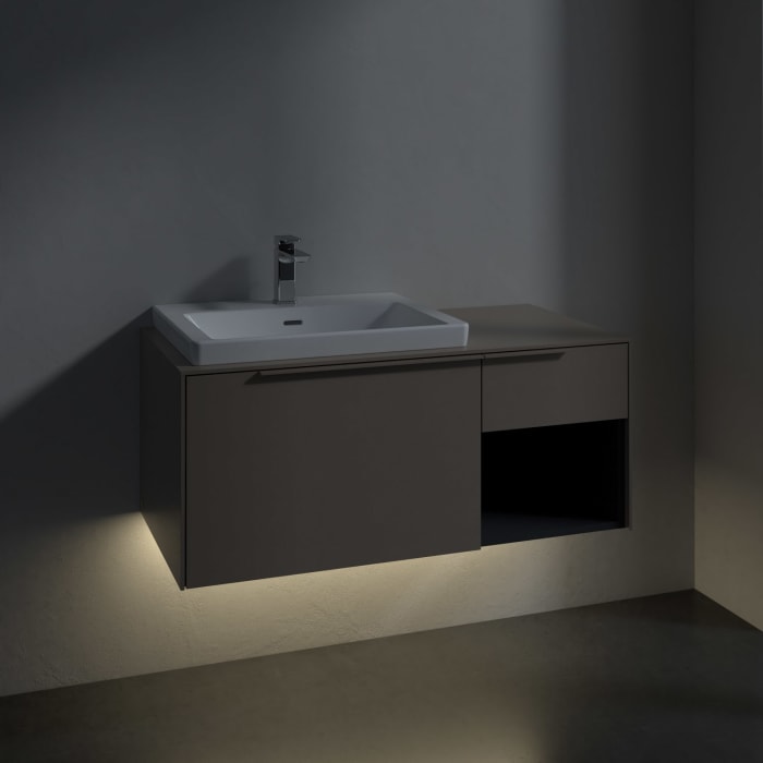 Villeroy & Boch Subway 3.0 Waschtischunterschrank 100,1 cm, 2 Auszüge und Regal rechts, mit LED-Beleuchtung