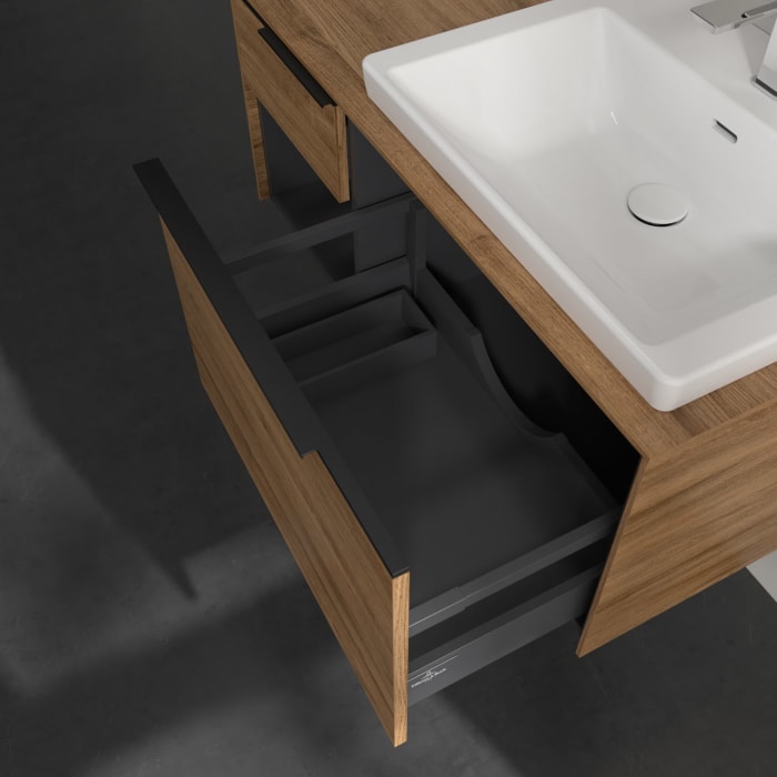 Villeroy & Boch Subway 3.0 Waschtischunterschrank 100,1 cm, 2 Auszüge und Regal links, mit LED-Beleuchtung