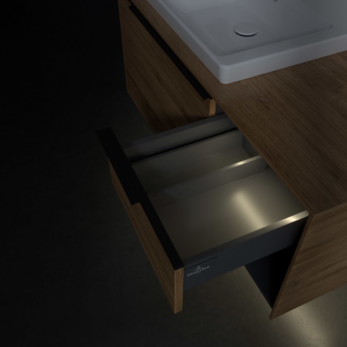 Villeroy & Boch Subway 3.0 Waschtischunterschrank 100,1 cm, 2 Auszüge und Regal rechts, mit LED-Beleuchtung