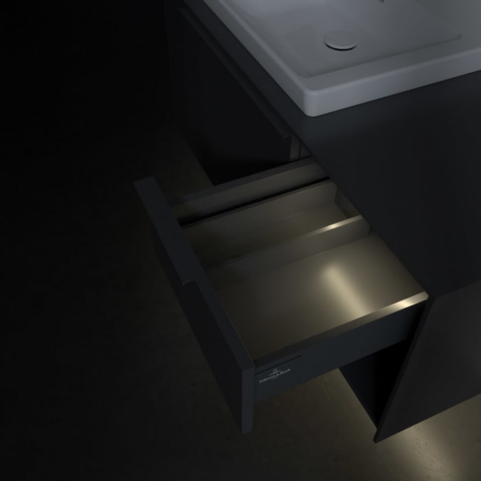 Villeroy & Boch Subway 3.0 Waschtischunterschrank 100,1 cm, 2 Auszüge und Regal rechts, mit LED-Beleuchtung