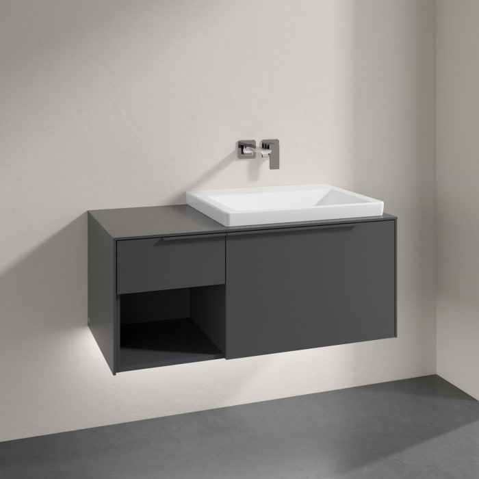 Villeroy & Boch Subway 3.0 Badmöbel-Set 100,1 cm mit Beleuchtung, Griff in Möbelfarbe, Waschbecken rechts