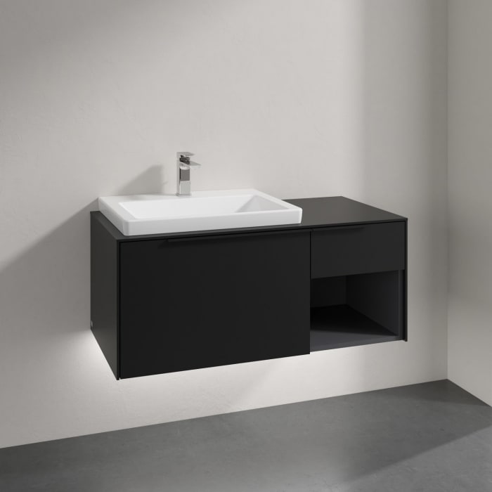 Villeroy & Boch Subway 3.0 Badmöbel-Set 100,1 cm mit Beleuchtung, Griff volcano black, Waschbecken links