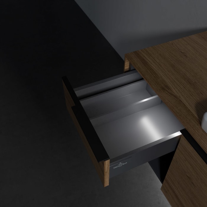 Villeroy & Boch Subway 3.0 Badmöbel-Set 100,1 cm mit Beleuchtung, Griff volcano black, Waschbecken rechts