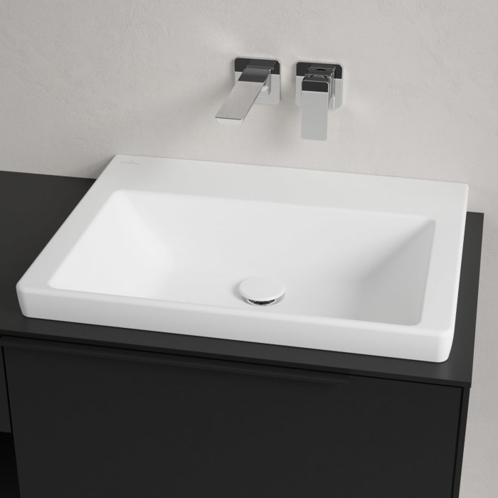 Villeroy & Boch Subway 3.0 Badmöbel-Set 100,1 cm mit Beleuchtung, Griff volcano black, Waschbecken rechts mit CeramicPlus