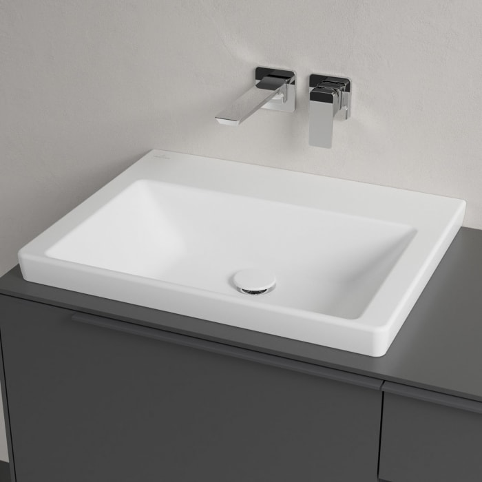 Villeroy & Boch Subway 3.0 Badmöbel-Set 100,1 cm mit Beleuchtung, Griff in Möbelfarbe, Waschbecken links mit CeramicPlus