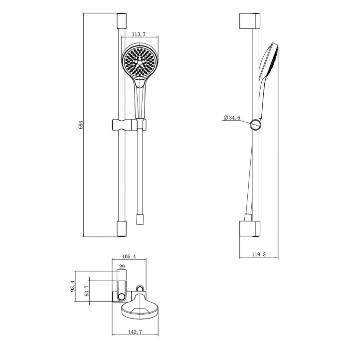 Villeroy & Boch Taro Duschgarnitur 3-teilig für Wandmontage