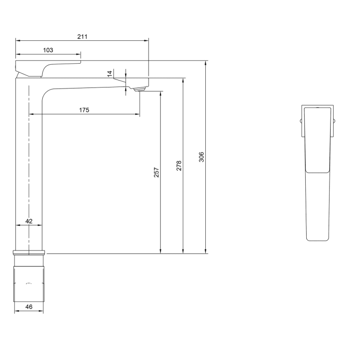 Villeroy & Boch Taro Einhebel-Waschtischarmatur erhöht mit Ablaufgarnitur