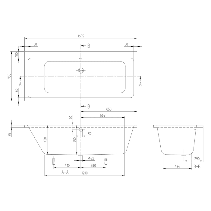 Villeroy & Boch Taro rechteckige Badewanne 170 x 75 cm