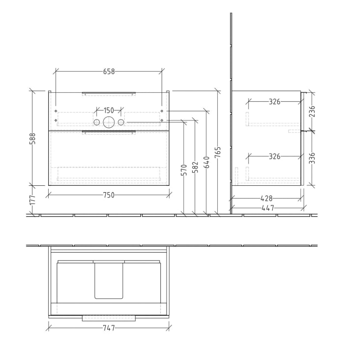 Villeroy & Boch Taro Waschtischunterschrank 75 cm mit 2 Auszügen