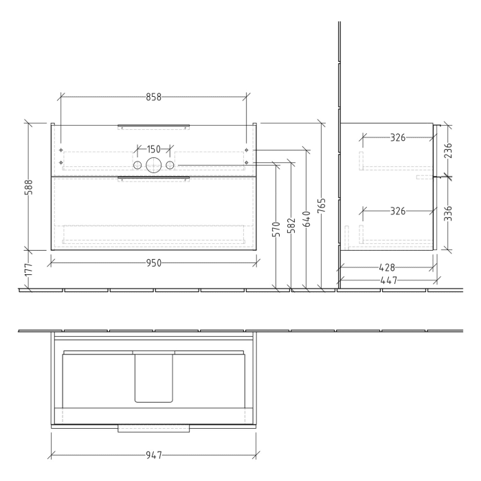Villeroy & Boch Taro Waschtischunterschrank 95 cm mit 2 Auszügen