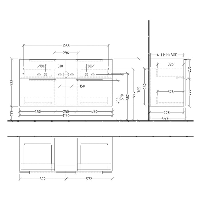 Villeroy & Boch Taro Waschtischunterschrank 115 cm mit 4 Auszügen