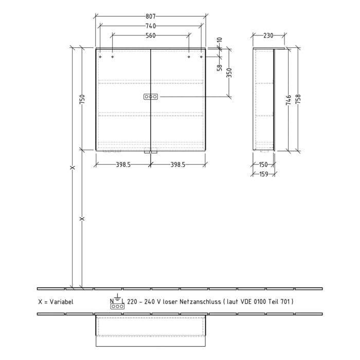 Villeroy & Boch Taro Spiegelschrank 80,7 cm mit 2 Türen, Lichtsegel, Waschplatzbeleuchtung und Vergrößerungsspiegel