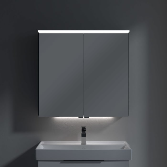 Villeroy & Boch Taro Spiegelschrank 80,7 cm mit 2 Türen, Lichtsegel, Waschplatzbeleuchtung und Vergrößerungsspiegel