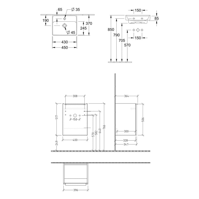 Villeroy & Boch Taro Waschtisch mit Unterschrank 45 cm