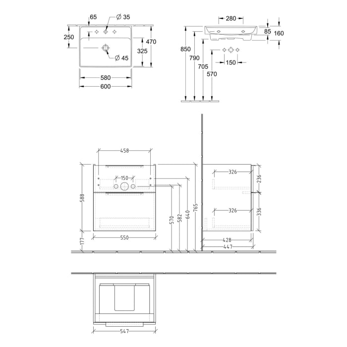 Villeroy & Boch Taro Waschtisch mit Unterschrank 60 cm