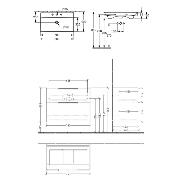 Villeroy & Boch Taro Waschtisch mit Unterschrank 80 cm