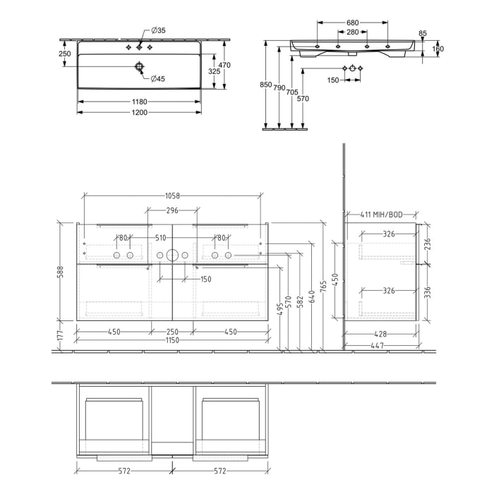 Villeroy & Boch Taro Waschtisch mit Unterschrank 120 cm