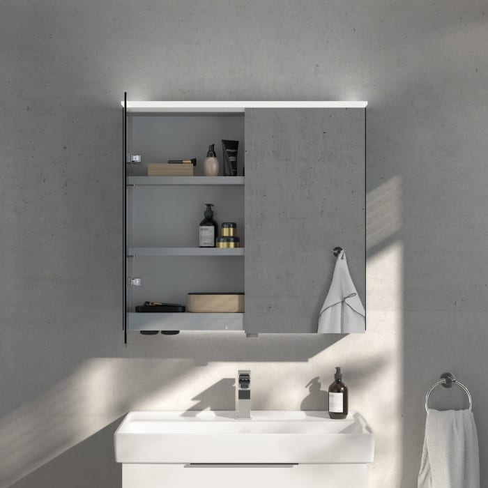 Villeroy & Boch Taro Spiegelschrank 80,7 cm mit 2 Türen, Lichtsegel, Waschplatzbeleuchtung und Vergrößerungsspiegel