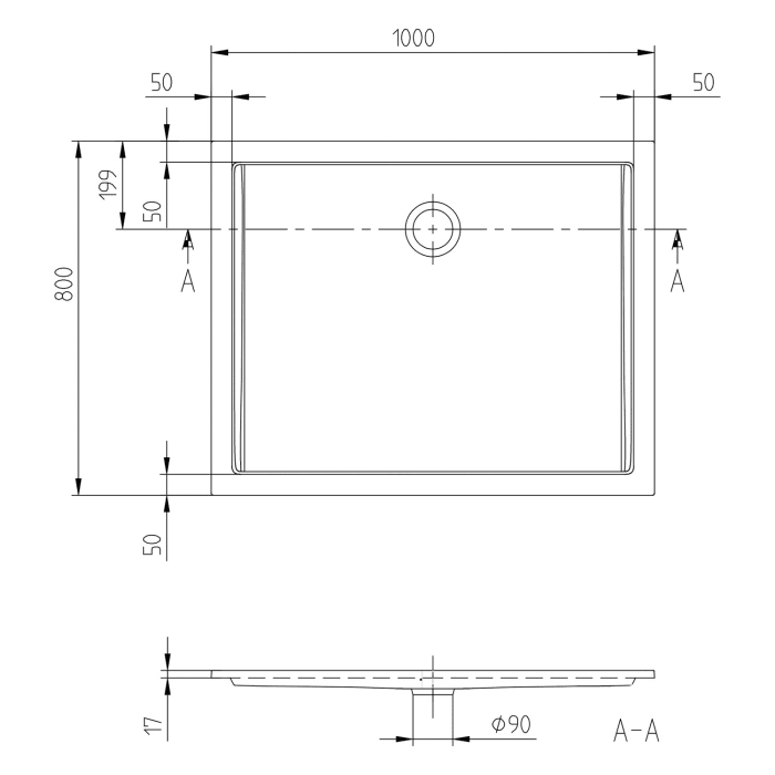 Villeroy & Boch Taro rechteckige Duschwanne 100 x 80 x 2,5 cm