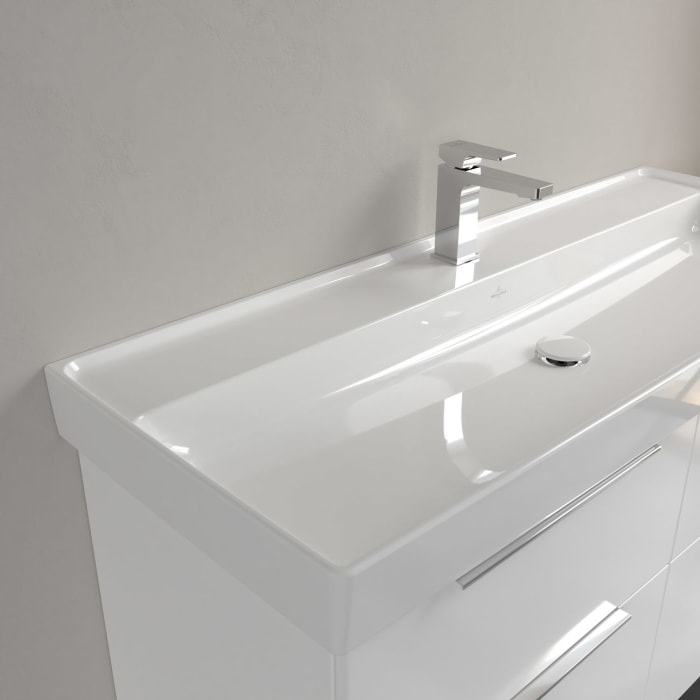 Villeroy & Boch Taro Waschtisch 120 cm mit CeramicPlus Beschichtung, 1 Hahnloch, ohne Überlauf