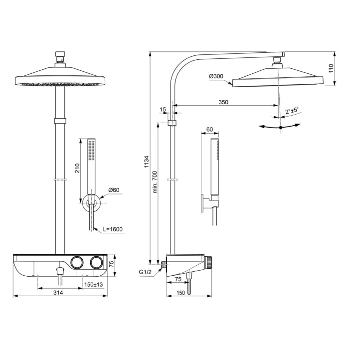 Villeroy & Boch Universal Duschsystem mit Brausethermostat, mit Ablage