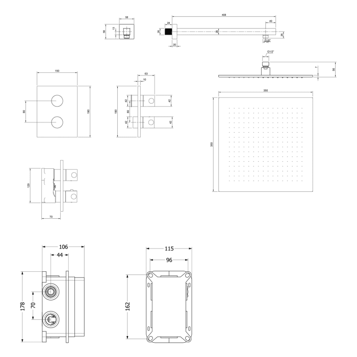 Villeroy & Boch Universal Taps & Fittings Unterputz-Thermostat-Set inkl. Regenbrause und Handbrause