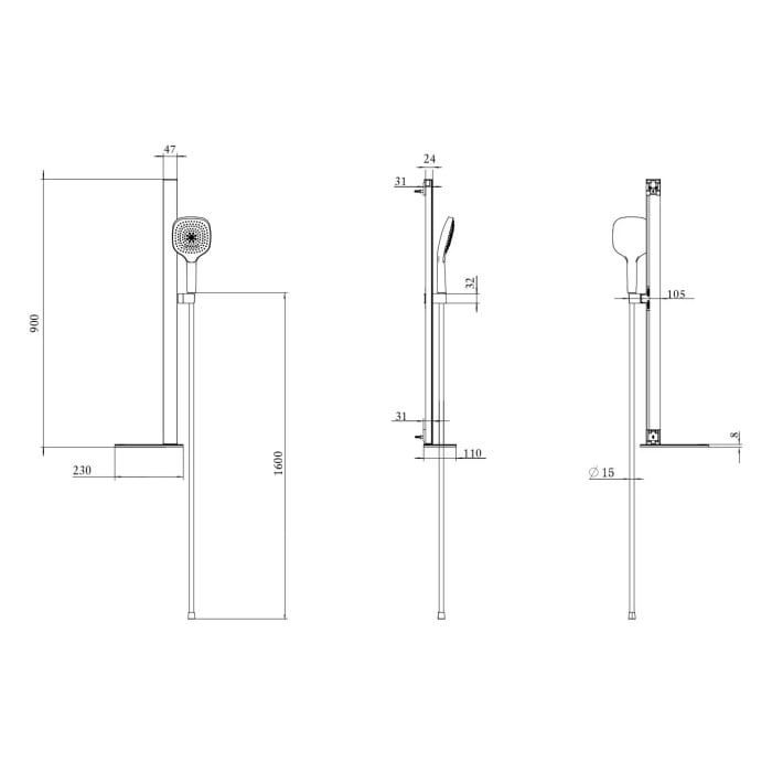 Villeroy & Boch Universal Duschsystem mit Thermostat, Duschgarnitur mit 3 Strahlarten und eckige Kopfbrause