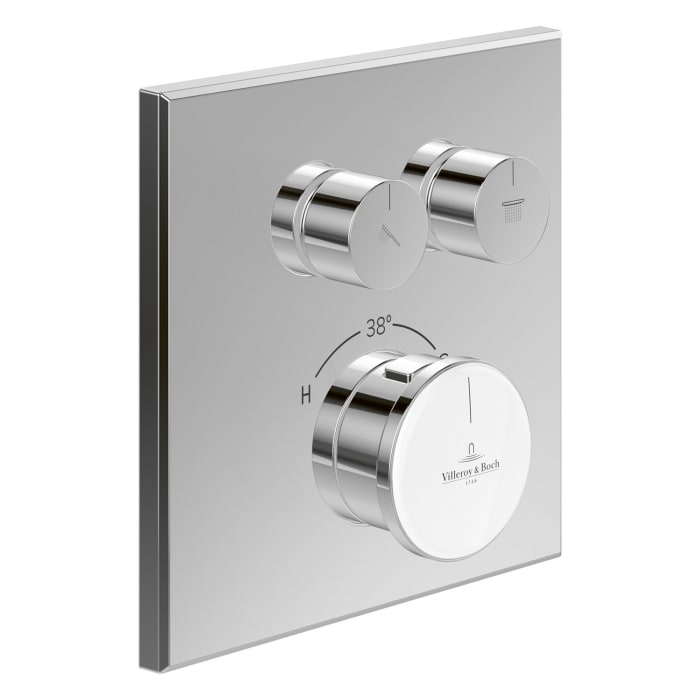 Villeroy & Boch Vea Unterputz-Badethermostat mit Zweiwege-Mengenregulierung, mit Keramik-Plättchen im Hebel,  für Wanne & Dusche