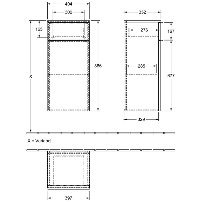 Villeroy & Boch Venticello Seitenschrank 40,4 x 86,6 cm, 1 Auszug und 1 Tür Anschlag links
