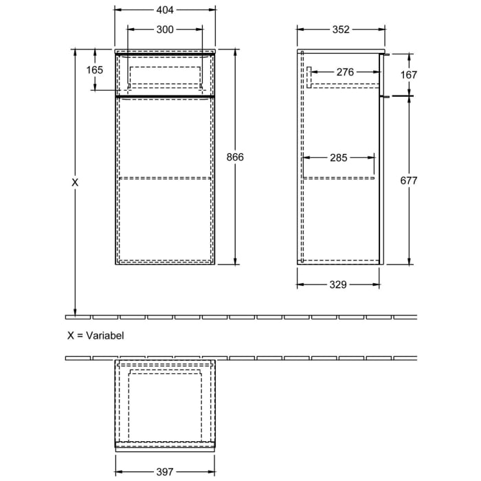 Villeroy & Boch Venticello Seitenschrank 40,4 x 86,6 cm, 1 Auszug und 1 Tür Anschlag rechts