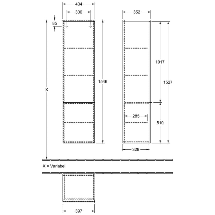 Villeroy & Boch Venticello Hochschrank 40,4 x 154,6 cm, 1 Tür Anschlag rechts