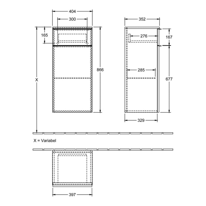 Villeroy & Boch Venticello Seitenschrank 40,4 x 86,6 cm, 1 Auszug und 1 Tür Anschlag links