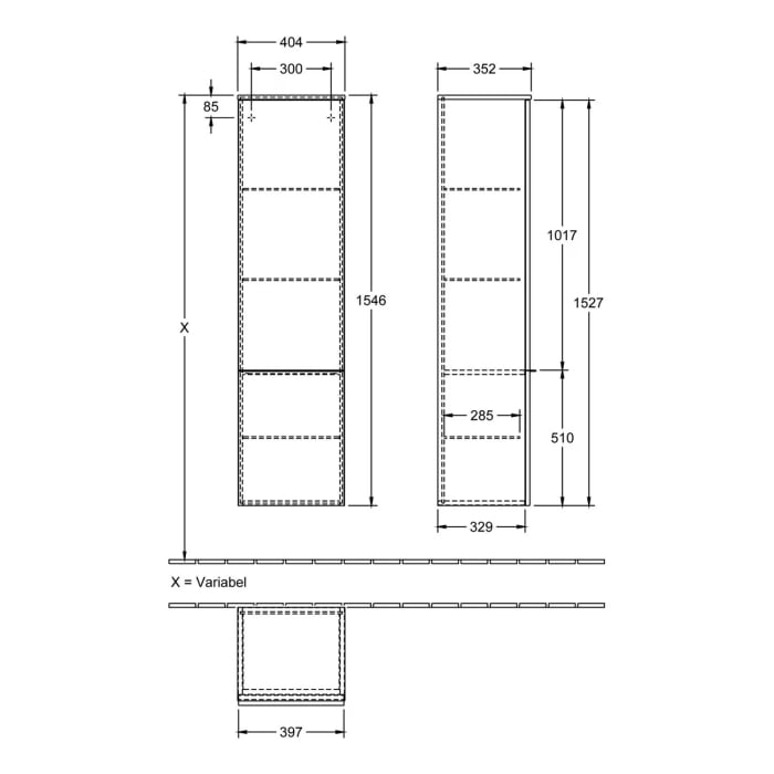 Villeroy & Boch Venticello Hochschrank 40,4 x 154,6 cm, 1 Tür Anschlag rechts
