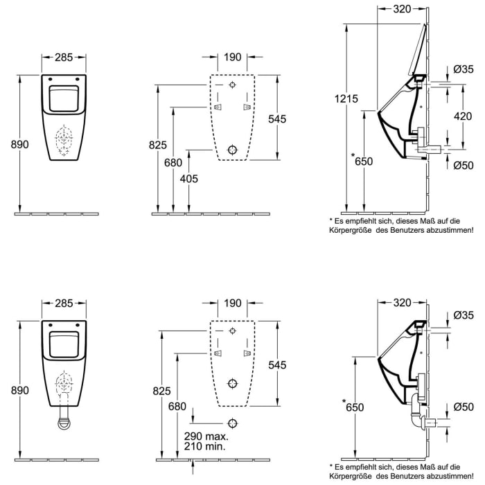 Villeroy & Boch Venticello Absaug-Urinal, ohne Deckel, DirectFlush, Zulauf verdeckt