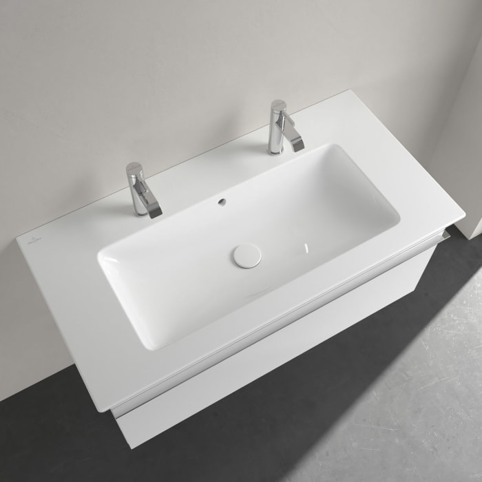 Villeroy & Boch Venticello Schrankwaschtisch 100 x 50 cm, mit 2 Hahnlöchern, mit Überlauf