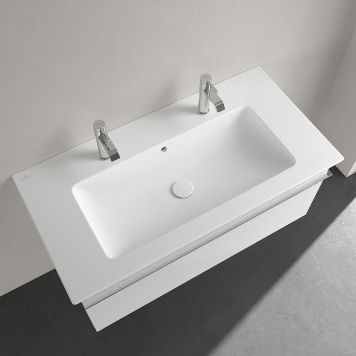 Villeroy & Boch Venticello Schrankwaschtisch 100 x 50 cm, mit 2 Hahnlöchern, mit Überlauf