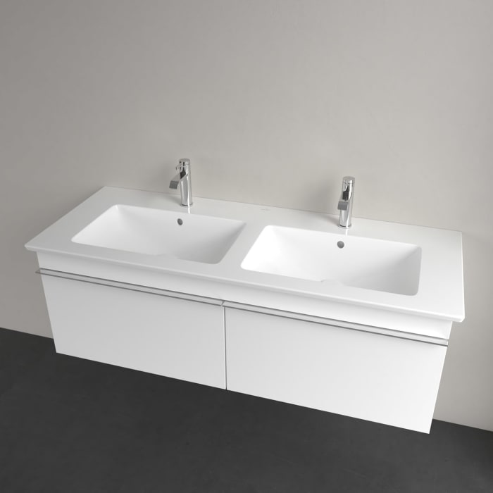 Villeroy & Boch Venticello Schrank-Doppelwaschtisch 130 x 50 cm, mit 2 Hahnlöchern, mit Überlauf
