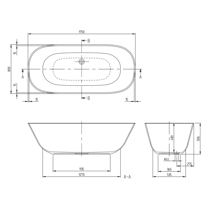 Villeroy & Boch Theano freistehende Badewanne Original Edition, 175 x 80 cm