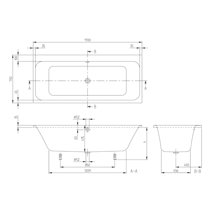 Villeroy & Boch Architectura Duo Badewanne 170 x 75 cm