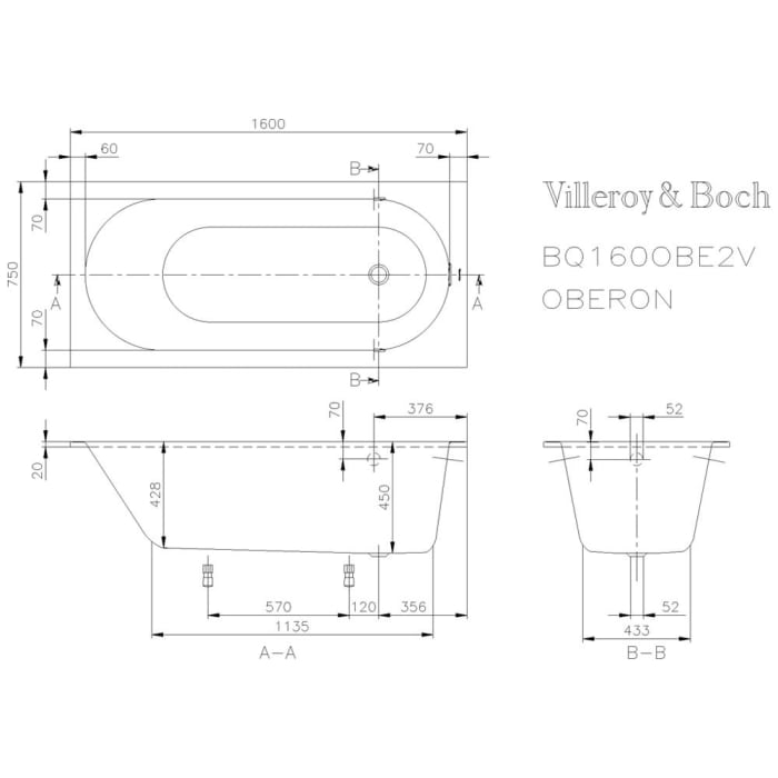 Villeroy & Boch Oberon Solo Badewanne 160 x 75 cm
