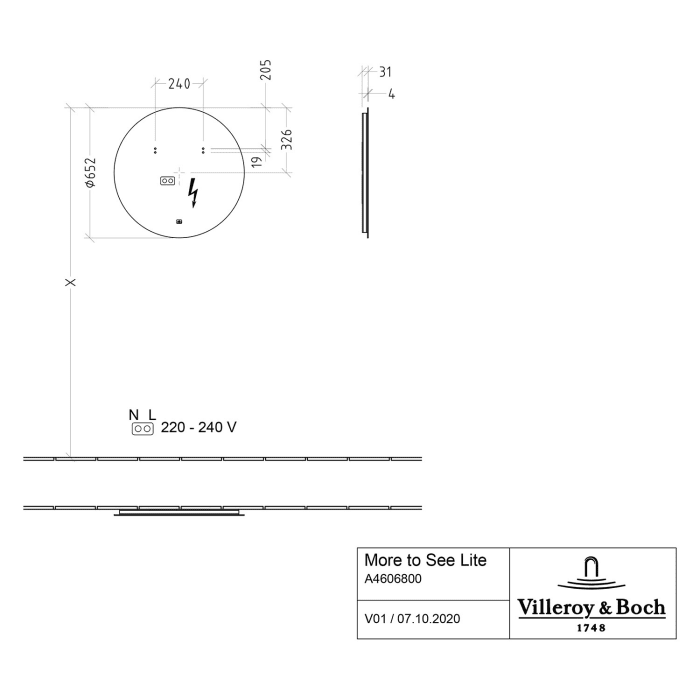 Villeroy & Boch Badspiegel More To See Lite mit LED-Beleuchtung, Ø 65 cm