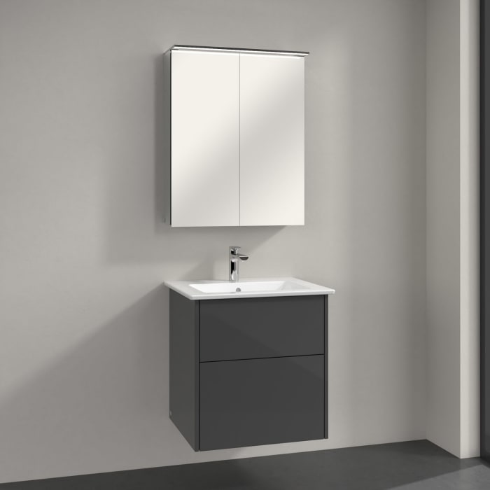 Villeroy & Boch Finero Waschtischunterschrank 60 cm mit Waschtisch und Spiegelschrank, 2 Auszüge