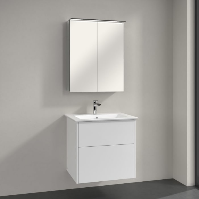 Villeroy & Boch Finero Waschtischunterschrank 65 cm mit Waschtisch und Spiegelschrank, 2 Auszüge
