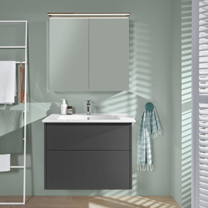 Villeroy & Boch Finero Waschtischunterschrank 80 cm mit Waschtisch und Spiegelschrank, 2 Auszüge