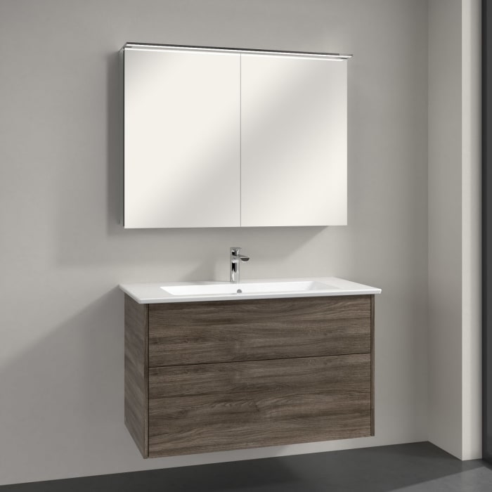 Villeroy & Boch Finero Waschtischunterschrank 100 cm mit Waschtisch und Spiegelschrank, 2 Auszüge